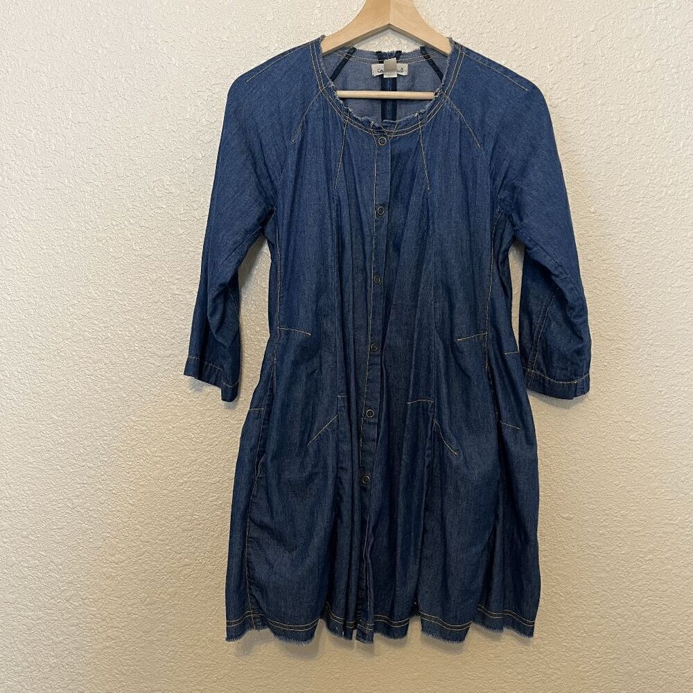 Cousin Earl Blue Denim Jean Button Down Long Sleeve Mini Dress Womens Size Small